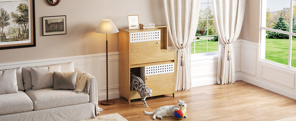 English Elm Modern Mdf Cat Litter Box Enclosure Side Table with Ventilated Storage Compartment Natural N752P394342N