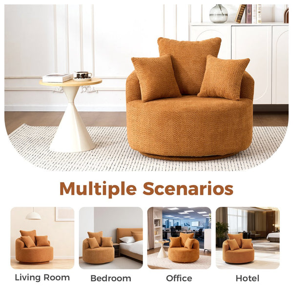 English Elm 360° Swivel Accent Barrel Chair with 3 Removable Pillows, High-Resilience Foam, Ergonomic Curved Back, Orange - Durable Stylish Seat W2231P261424