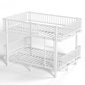 English Elm Queen Over Metal Bunk Bed Convertible Platform Frame with Safety Guardrails Light White W5305S00064