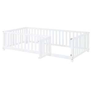English Elm Twin Pinewood Daybed with Fence Guardrails Splits Into Two Floor Beds Storage White LP100881AAK