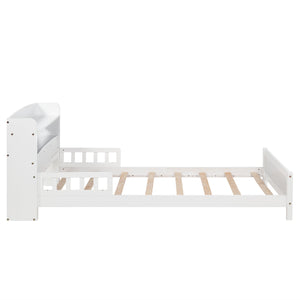 English Elm Twin Pine Wood Bed with Bookcase Headboard LED Motion Sensor Light Guardrails Ample Storage Space White W504P277596