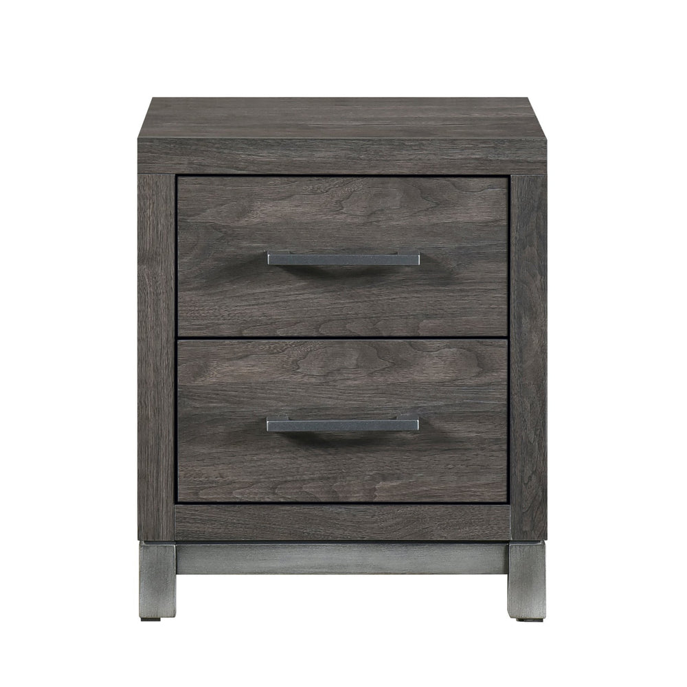 English Elm Modern Zephyr Nightstand with 2 Drawers, Dark Gray Faux Wood, Antique Silver Accents, 20"x17"x24.5" B011P255194