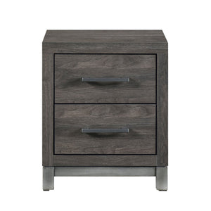 English Elm Modern Zephyr Nightstand with 2 Drawers, Dark Gray Faux Wood, Antique Silver Accents, 20"x17"x24.5" B011P255194