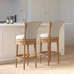 English Elm 26in. Wood High-back Swivel Barstool Farmhouse Style Nailhead Upholstered Kitchen Seat Oak B2751P436433