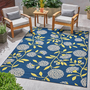 Christopher Knight Home® - Noble House - Viola Outdoor 6'7" X 9'2" Floral Area Rug, Blue and Green