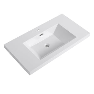 English Elm 36" Gloss White Resin Sink – Durable Modern 39.4x22.8x8.7 Vanity Top, Scratch-Resistant Elegant Basin W999P194853