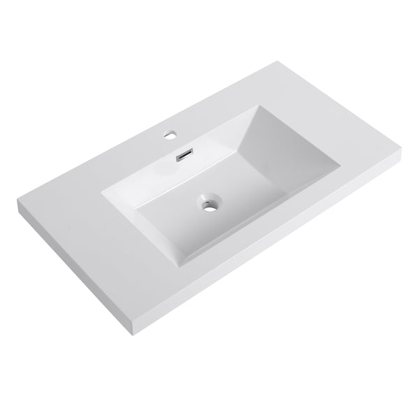 English Elm 36" Gloss White Resin Sink – Durable Modern 39.4x22.8x8.7 Vanity Top, Scratch-Resistant Elegant Basin W999P194853