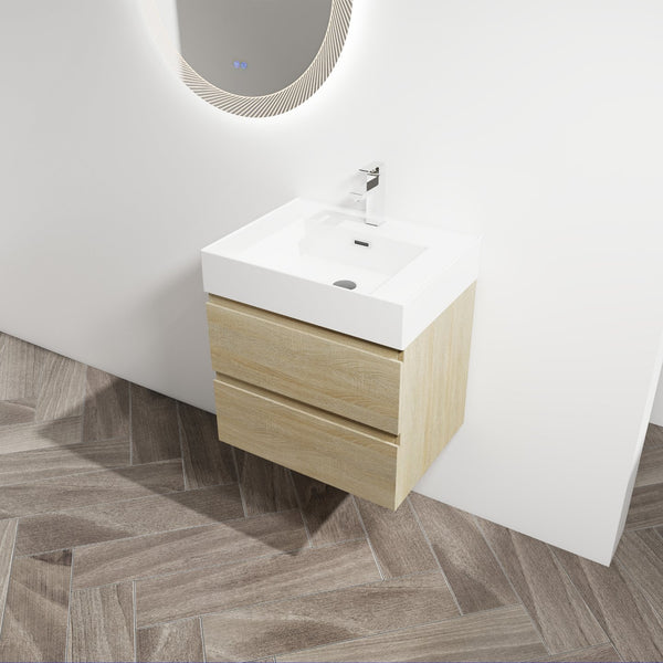 English Elm 24" Wall-Mounted Bathroom Vanity With Resin Sink, Soft-Close Drawers & Space-Saving Design For Style W999S00196