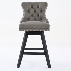 English Elm Swivel Velvet Barstools with Tufted Button Back, 360° Rotate, Plush Foam & Rubberwood Frame Gray W1143P241330