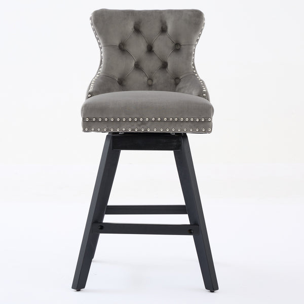 English Elm Swivel Velvet Barstool with Tufted Back, 360° Swivel, Plush Foam & Steel Spring Seat, Sturdy Wood Frame (Set of 2) Gray W1143P241330