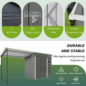 English Elm 12x4ft Steel Lean to Shed with Open Pergola Combo Backyard Storage and Shaded Patio W3213S00011