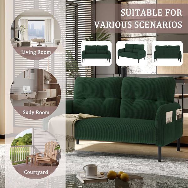 English Elm United We Win Corduroy Two Seat Sofa with Lumbar Support and Built in Storage Pockets Emerald W1568P386169