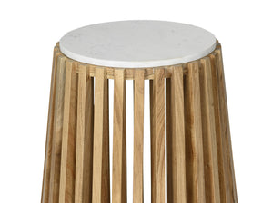 English Elm Modern Pedestal Side Table with White Marble Top and Fluted Mango Wood Base — Chic Compact Accent Piece Brown+White 26 L x 22 W x 22 H B2741P285781