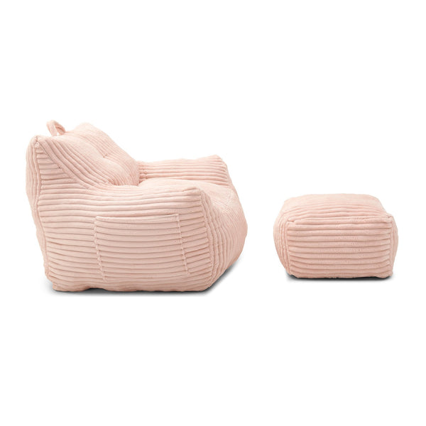 English Elm Giant Plush Bean Bag Chair with Armrests and Footstool for Ultimate Comfort, Durable Corduroy Lounge Sofa Pink W1117P309393