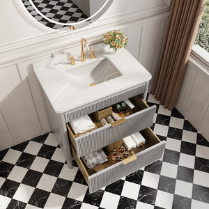 English Elm Fully Assembled 36'' Grey Bathroom Vanity With Engineered Marble Top & Dual Handle Sets For Style W1826P308975