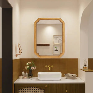 English Elm 31.5" Wood Framed Mirror Cabinet with Beaded Trim Shelves Brown – Wall-Mounted Medicine Storage, Rustic-Chic Bath Organizer W2295P365041