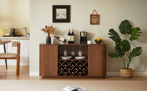English Elm 58" Wavy Curved Sideboard with Wine Rack Glassware Holder and Adjustable Shelves Walnut W1162P386373