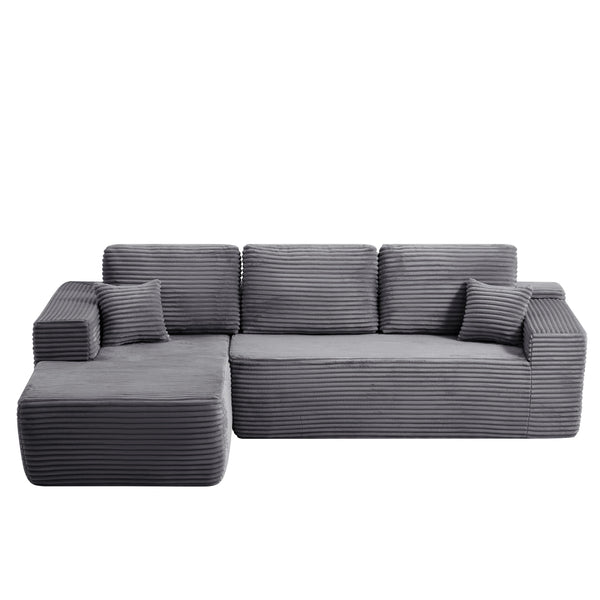 English Elm 104" Cloud Modular Sectional Plush Corduroy Deep Seating Sofa with Chaise Pockets W3975S00032