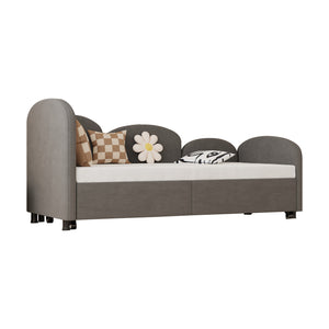 English Elm Twin Flower Velvet Daybed Frame with Pull-Out Storage Drawer, Modern Plush Sofa Bed for Kids Dark Gray W395S00114