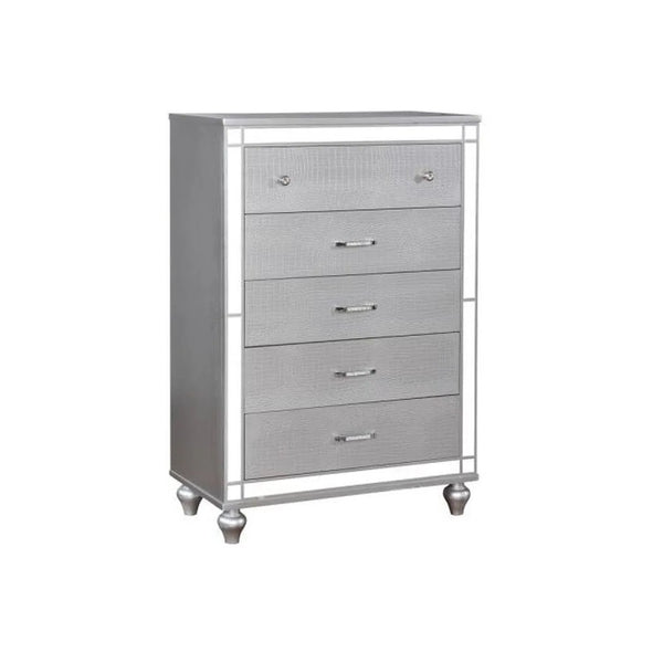 English Elm Contemporary Rustic Tone 1pc Dresser with Felt-Lined Top Drawers, Ball-Bearing Glides, Black Pulls, Bedroom Chic Silver 40 L x 22 W x 53 H B2741P402822