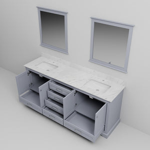 English Elm Dark Grey Double Bath Vanity With Carrara Marble Top, Ample Storage & 30" Mirrors For Modern Elegance B2731S00816