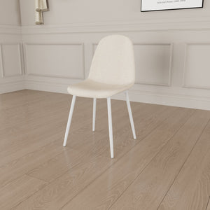 English Elm Dining Chair Set of 4 Beige Linen Upholstered Spoon-Shape Seats with White Metal Legs, Mid-Century Modern Comfort and Floor-Protecting Pads W2189P190477