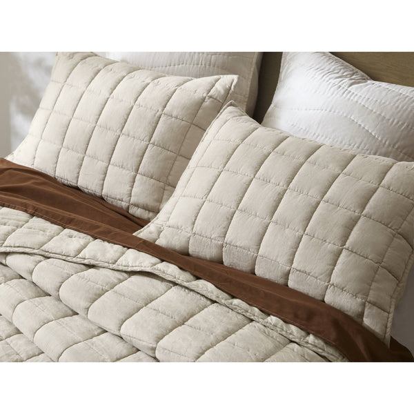 English Elm 3-piece French Linen Quilt Set Garment Washed Breathable Box Stitched Bedding Linen B035P408297