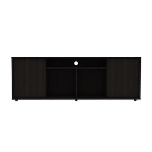 English Elm Redding Black Laminate TV Stand for Up to 65" TVs — Modern Storage, 3 Open Shelves & 2 Doors B128P148970