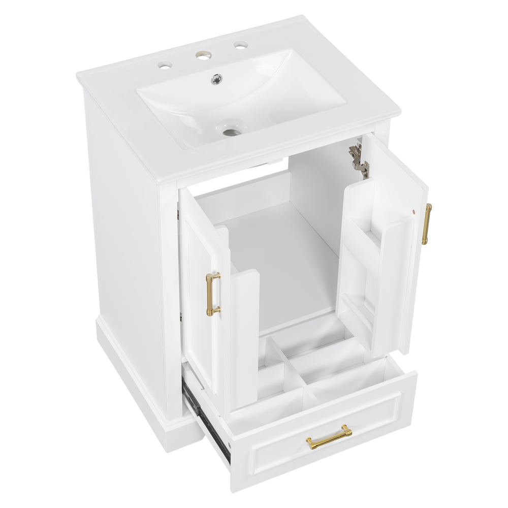English Elm 24"Bathroom Modern Vanity with Ceramic Sink, Solid Wood Frame, Soft-Close Doors & Smart Storage System White N729P321378K