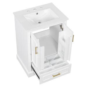English Elm 24"Bathroom Modern Vanity with Ceramic Sink, Solid Wood Frame, Soft-Close Doors & Smart Storage System White N729P321378K