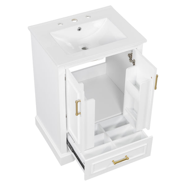 English Elm 24"Bathroom Modern Vanity with Ceramic Sink, Solid Wood Frame, Soft-Close Doors & Smart Storage System White N729P321378K