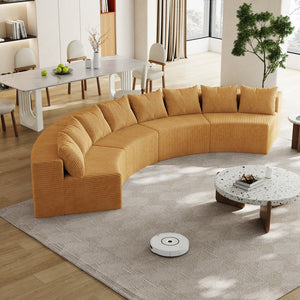 English Elm Corduroy Curved Sectional Sofa With 8 Pillows - Modern Modular Comfort For Living Room & Office W834S00345