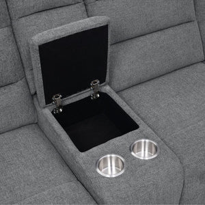 English Elm Aaron Smoke 3-piece Upholstered Sectional with Dual Recliners, Lift-Top Storage Consoles & Cup Holders, Smoke Performance Fabric Lounge B062S01015