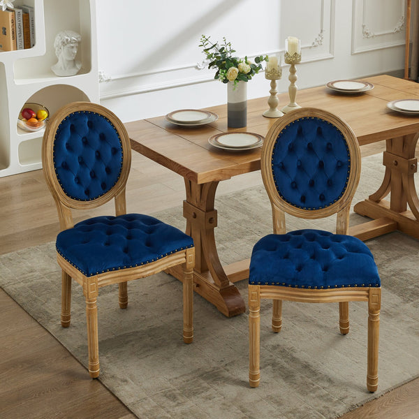 English Elm French Solid Wood Dining Chair with Velvet Upholstery, Nailhead Trim, High-Density Foam & Springs Blue W1143P195872