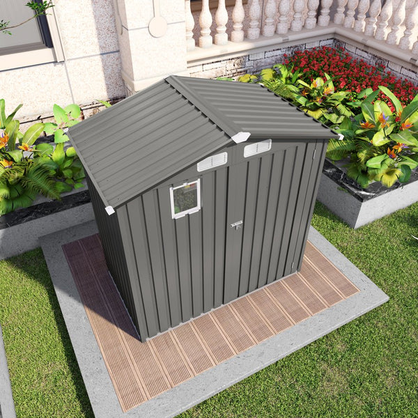 English Elm 6x Galvanized Steel Outdoor Storage Shed with Peaked Roof Skylight and Lockable Door W3213P309350