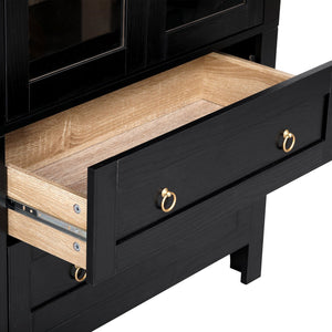 English Elm K&K 71" Arched Kitchen Pantry Cabinet with Glass Doors, Adjustable Shelves, Soft-Close Drawers Black N707P288972B