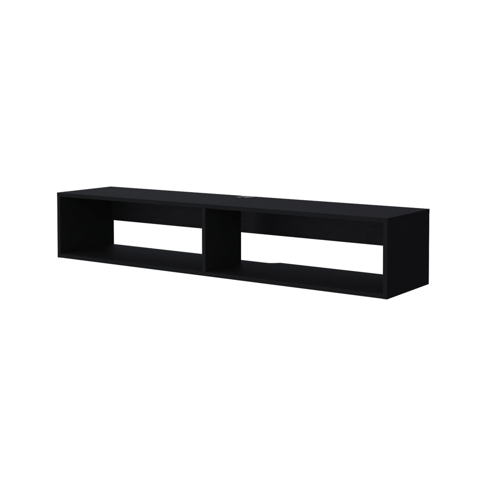 English Elm Central Floating media rack in melamine with two shelves, black — Space-saving TV stand, durable, modern design, 59.1"W x 12.6"D x 10.4"H B128P227637