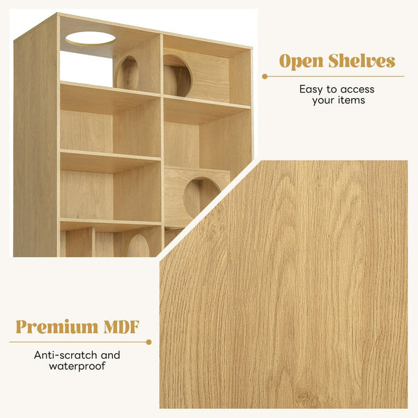 English Elm Modern Wood Grain Bookshelf Cat Habitat with Climbing Cubbies for Living Room Natural N752P395027N