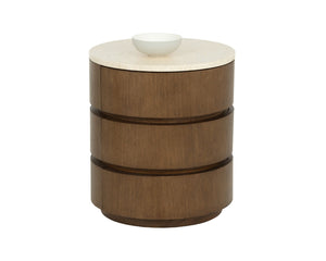 Sunpan CALDORA Nightstand - Sculptural Oak Veneer with Polished Marble Top, Modern Design & Quiet Storage 112685
