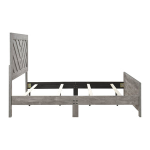 English Elm Contemporary Rustic V-pattern Queen Panel Bed Tall Headboard Engineered Wood Grain Gray B011P250482