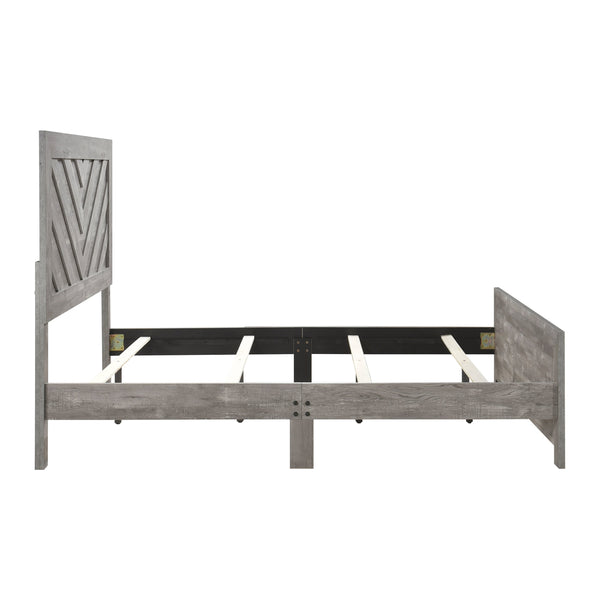 English Elm Contemporary Rustic V-pattern Queen Panel Bed Tall Headboard Engineered Wood Grain Gray B011P250482