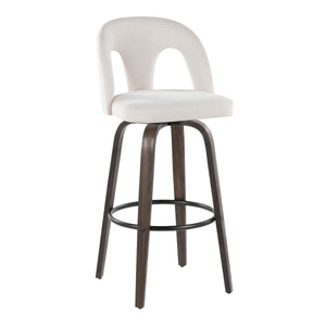 English Elm Fixed-height Swivel Barstools Walnut Bentwood Frame White Upholstered Seat Set of 2 B202S01875