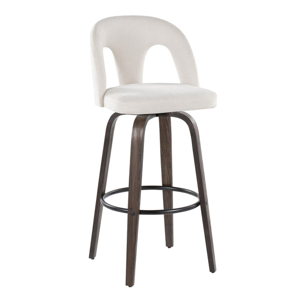 English Elm Fixed-height Swivel Barstools Walnut Bentwood Frame White Upholstered Seat Set of 2 B202S01875