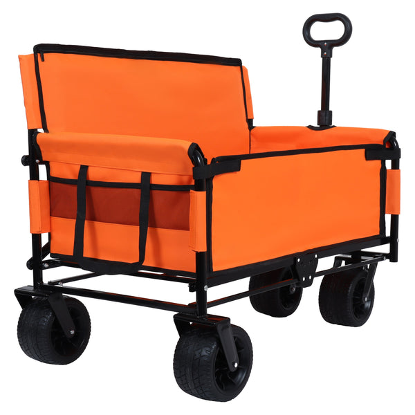 English Elm 3-in-1 Convertible Folding Wagon with Bench Seat Steel Frame 500lb Capacity Orange W2932P283542