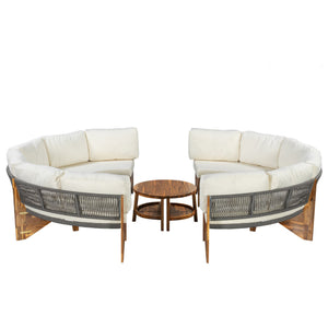 English Elm U_style Circular Patio Sofa Set Pp Rope Woven Steel Frame Acacia Wood Resort Lounge Beige WY000468AAA