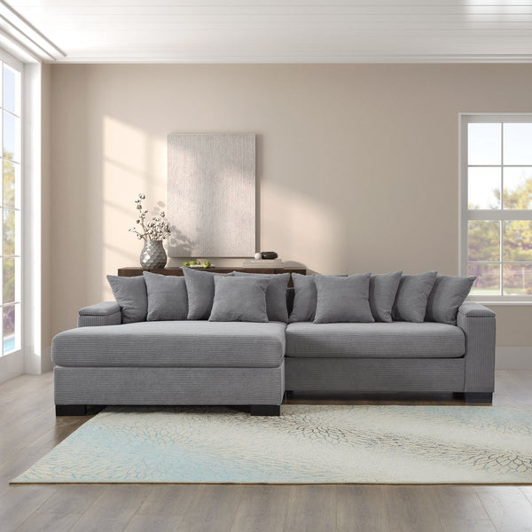 English Elm 111" Corduroy L-Shape Sectional Sofa with Convertible Chaise, Arm Storage, Reversible Cushions, Grey - Durable Solid Wood Frame, 900lb Capacity W1097S00159