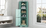 English Elm Tall Bathroom Corner Cabinet, Freestanding Storage Cabinet With Doors and Adjustable Shelves, Mdf Board, Green