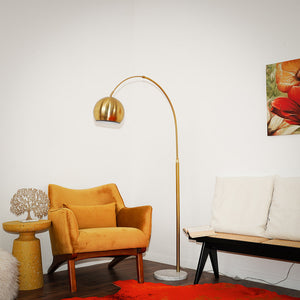 English Elm Oasis Sculptural Brass Arm Floor Lamp with Adjustable Head and White Marble Base B183P231747