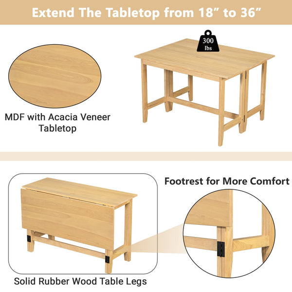 English Elm Topmax Farmhouse Drop Leaf Acacia Veneer Dining Table Seats Four Small Spaces Natural N717P379754N