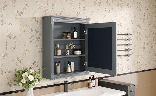 English Elm 24'' 24'' Wall Mounted Bathroom Mirror Cabinet with Adjustable Shelves, Space-Saving Modern Storage Solution Grey N710P195492E